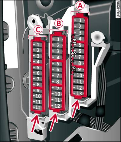 Painel de bordo, do lado do condutor: porta-fusíveis com patilha de plástico